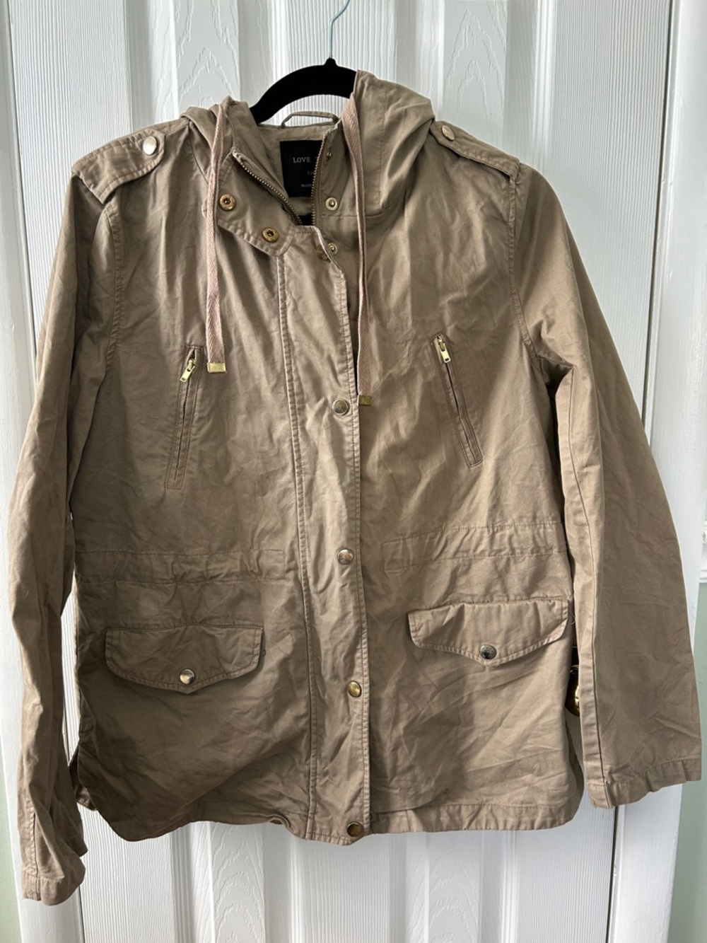 Love Tree Hooded Utility Jacket in Taupe Brown